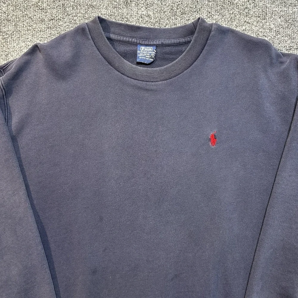 VTG 90s Polo Ralph Lauren Crewneck Sweatshirt Classic Dark Blue Distressed XL